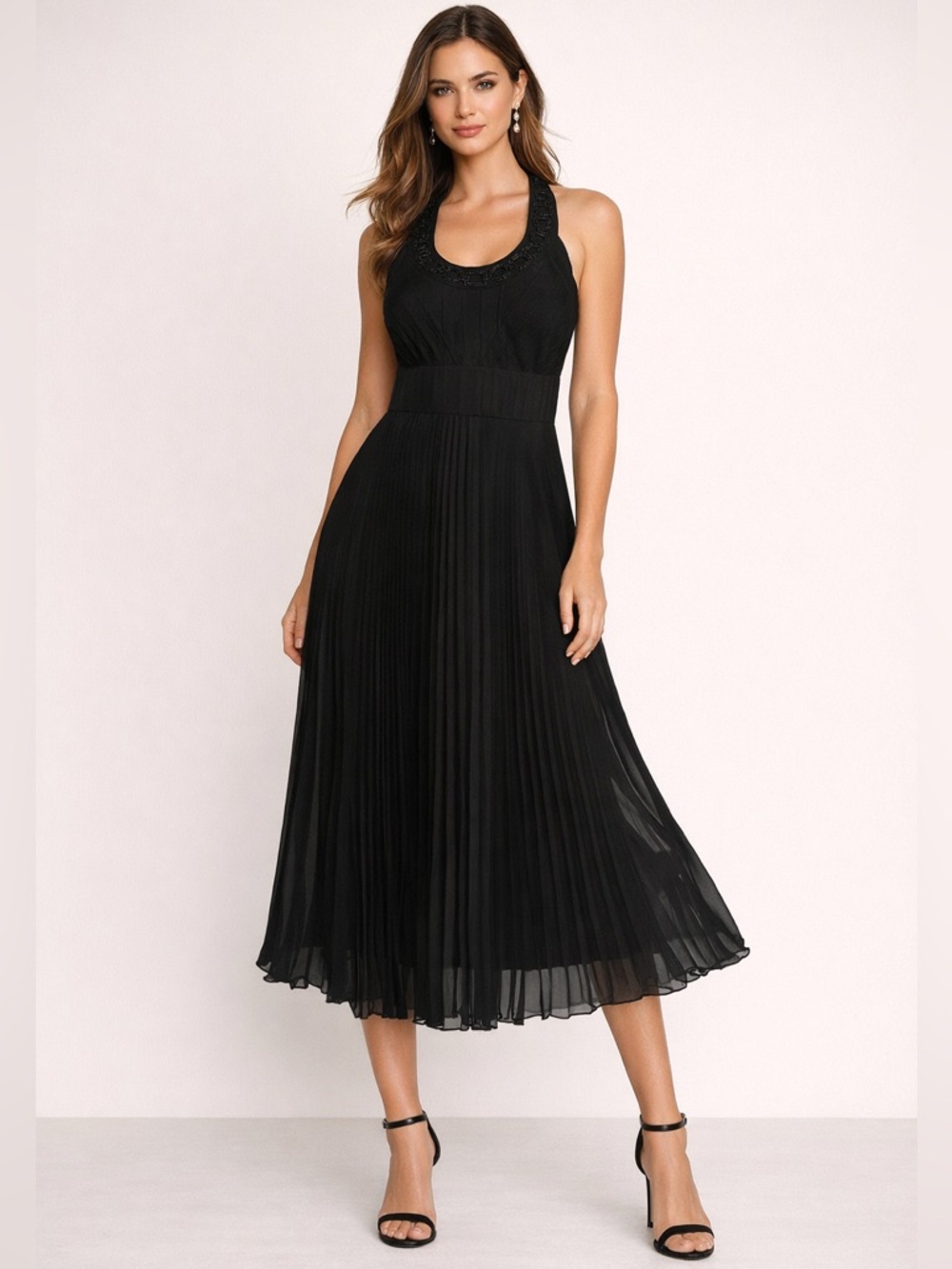 NEW JONES NY 100% SILK HALTER MIDI DRESS BLACK SIZE 8